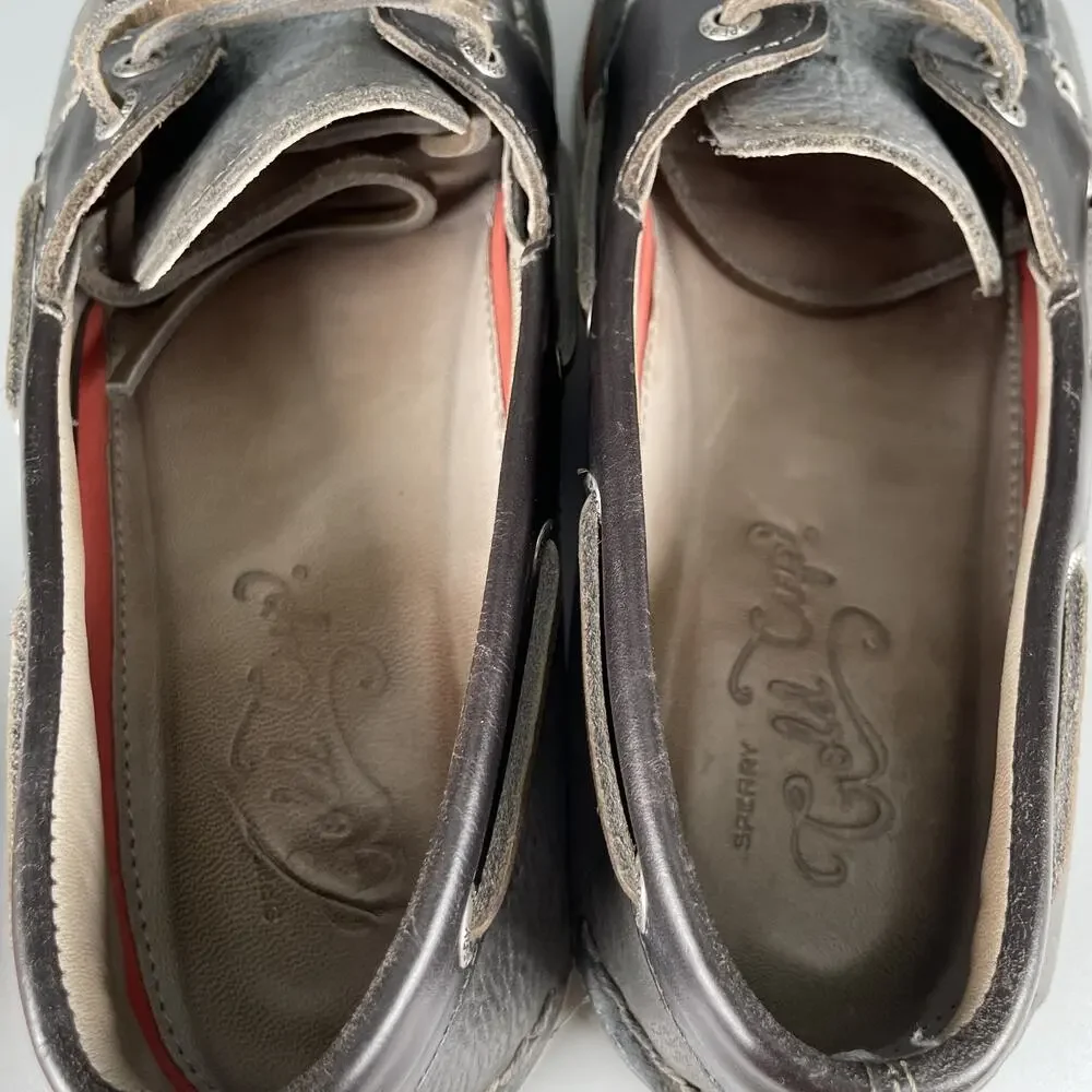 Sperry Gold Cup Men's Size 11 Gray Navy Leather 2 Eye Boat Shoes Casual Lace Up